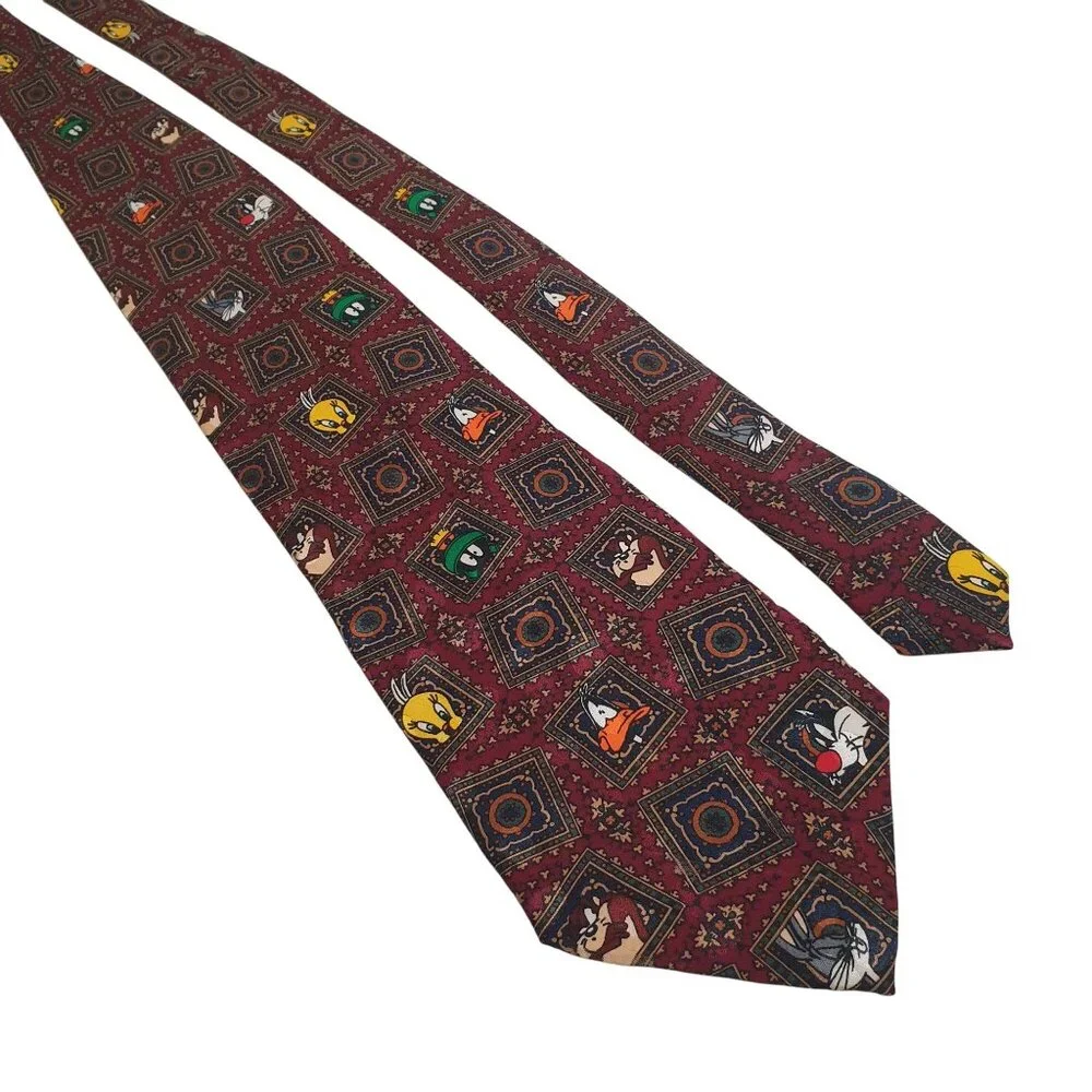 Looney Tunes Warner Bros Silk Tie Sylvester Marvin Daffy Tweety Cartoon Men Gift